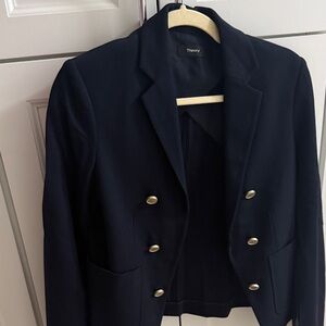 Theory Women's Navy Blazer with Gold Buttons